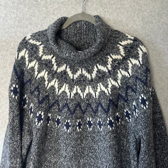 Old Navy Fair Isle Sweater Dress Size XXL Gray Knit Long Sleeve Cowl Turtleneck - Picture 7 of 13